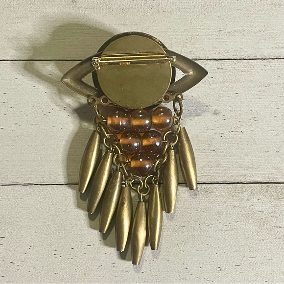 Vintage Gripoix Brass Tone Dangle Brooch Pin - Picture 2 of 4